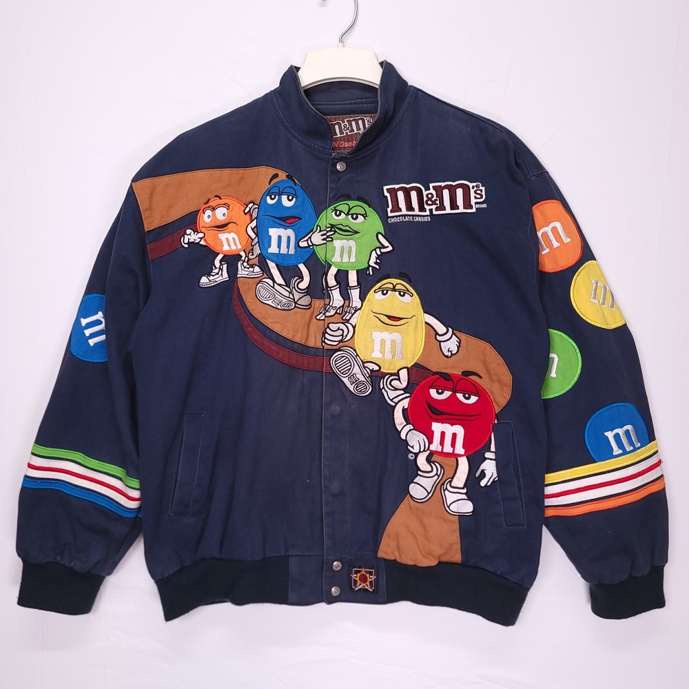 JH Design M&Ms Racing Bomber Jacket Navy Blue Embroidered Cotton Twill Mens 2XL